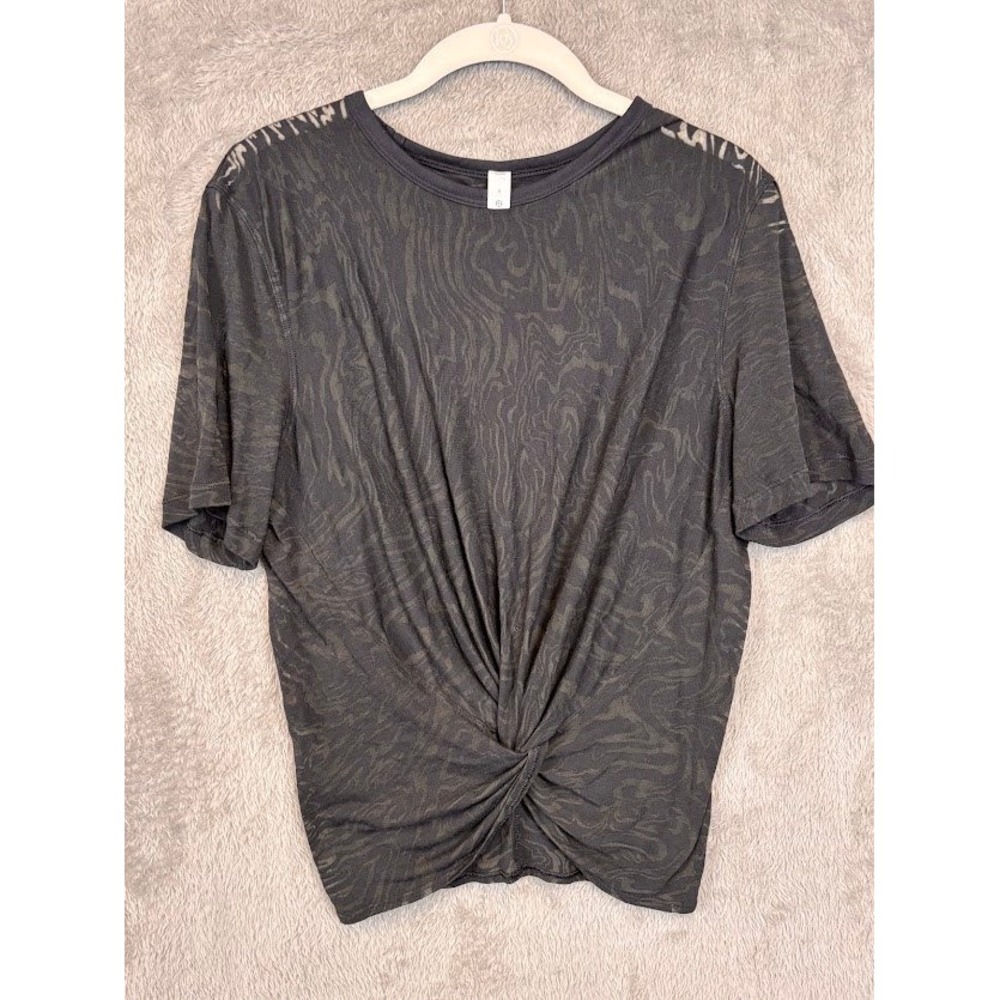 Lululemon Front Twist Burnout Short Sleeve Tee Grey Woodgrain Size 8